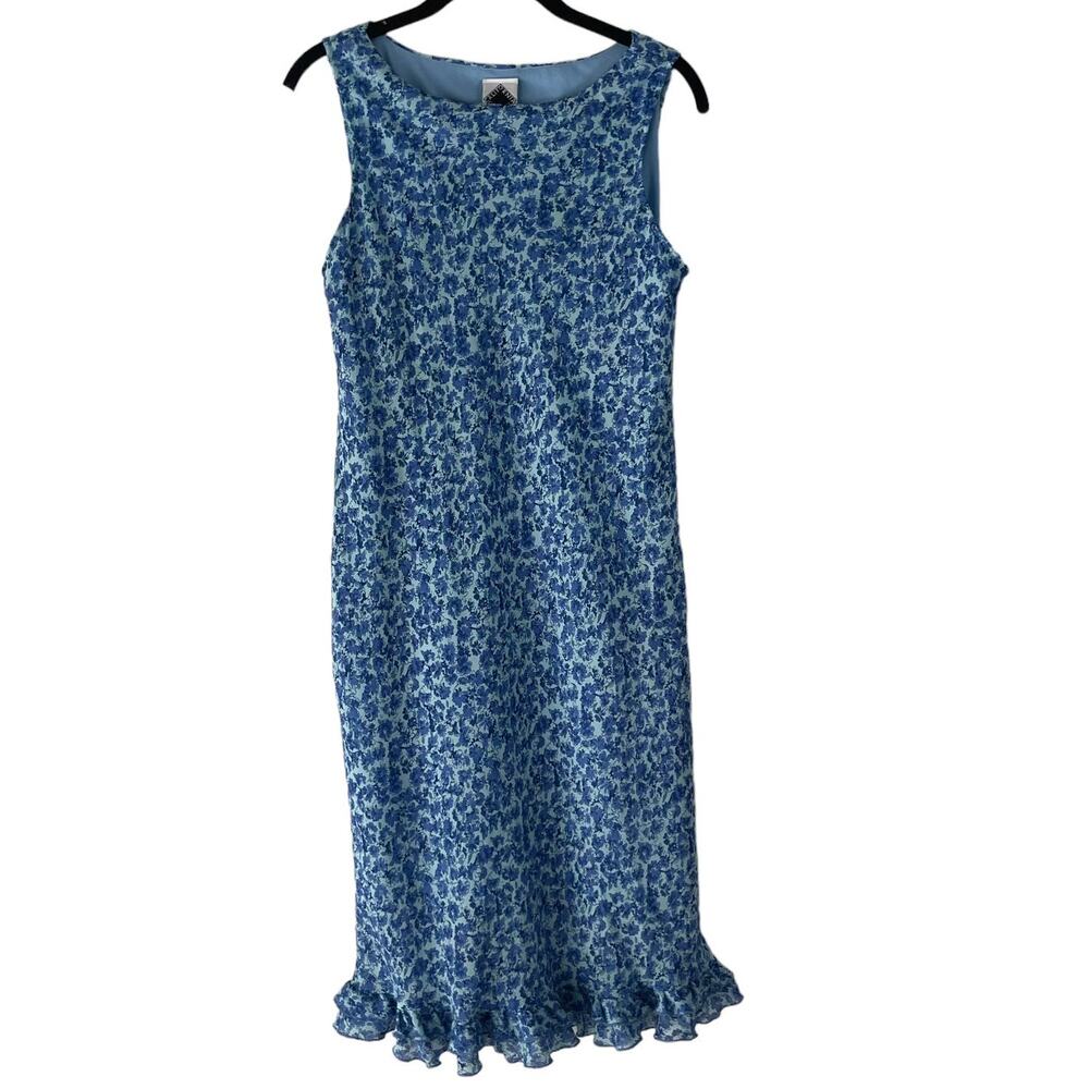 Calfornia Concepts Vintage 90s Women's 10P Floral Blue Midi Dress Retro Cottage